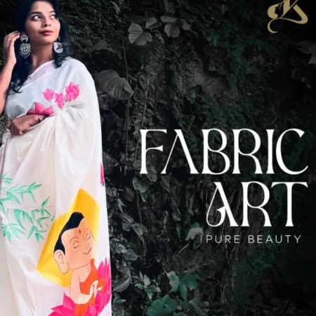 Budha Handpainted Kerala Saree – Rose Gold Border