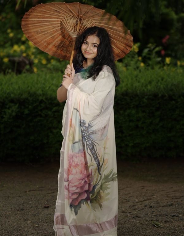 Dragonfly (Thumbi) Pallu Digital Printed Kerala Saree