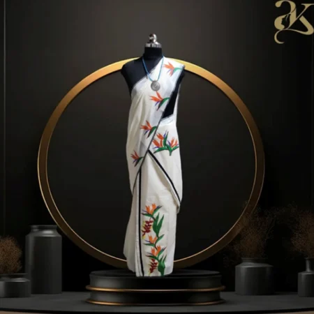 Exotic Flowers Handpainted Set Mundu – Cotton Elegance