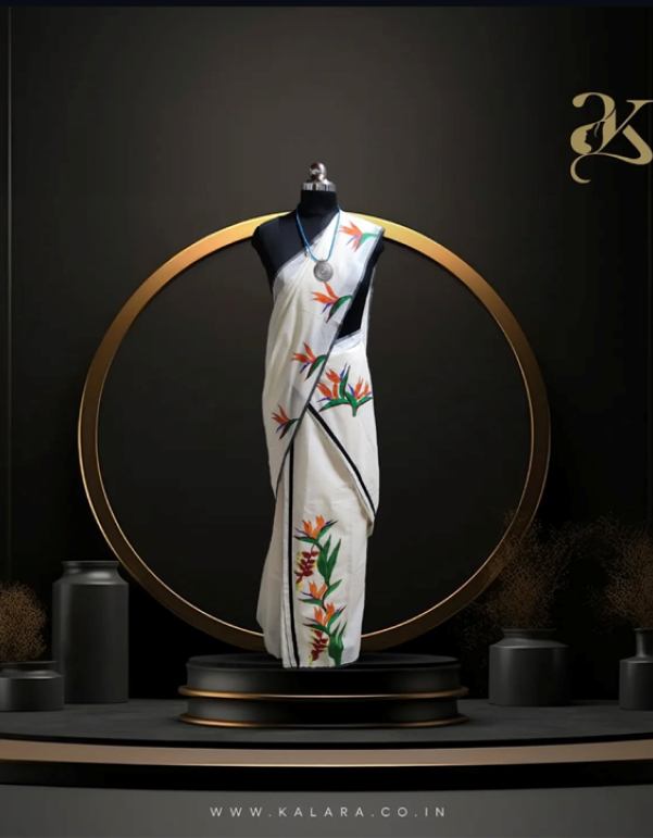 Exotic Flowers Handpainted Set Mundu – Cotton Elegance