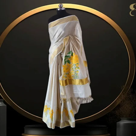 Kanikonna Handpainted Kerala Saree