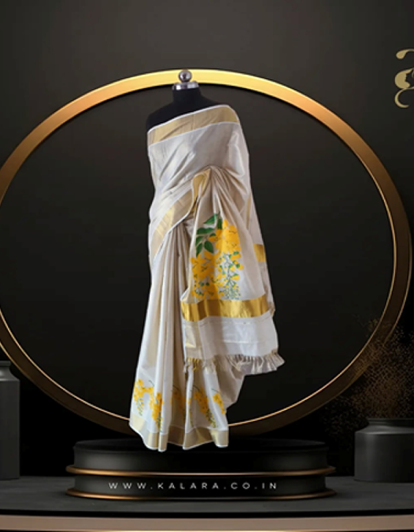 Kanikonna Handpainted Kerala Saree