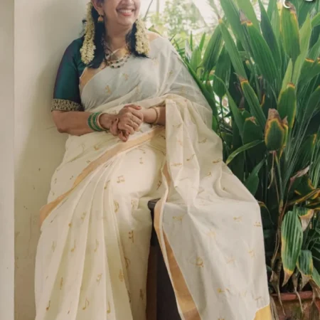 Musical Symbols Embroidery Kerala Saree