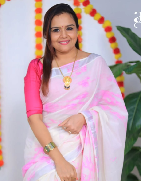 Tie-Dye Kerala Saree – Silver Border