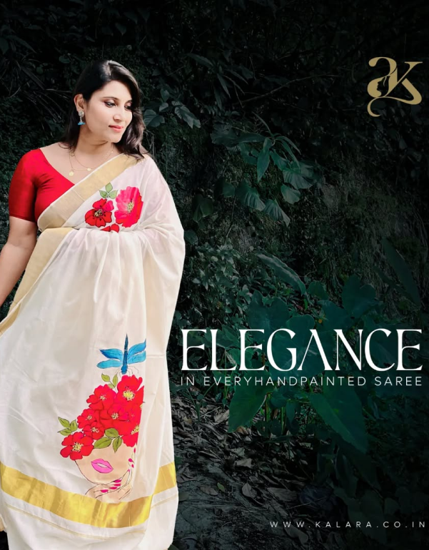 Lady Face Handpainted Kerala Saree
