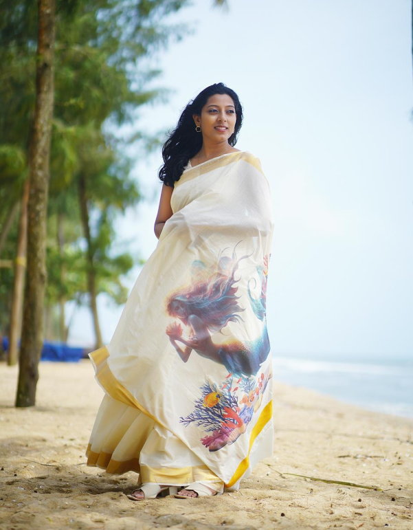 Mermaid Digital Printed Kerala Saree-1 (1)